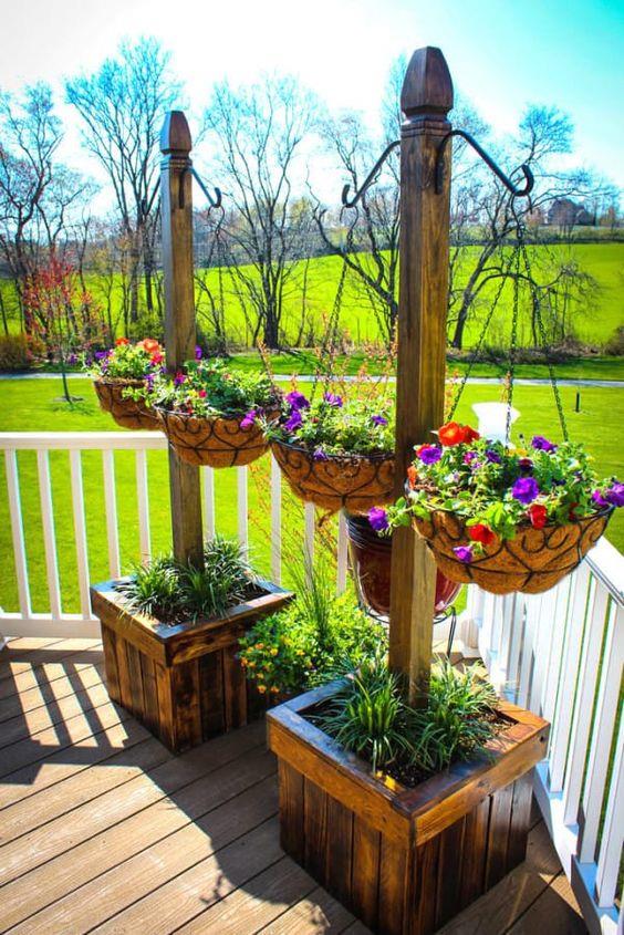 Hanging Planters backyard deck ideas on a budget - Hanging Planters