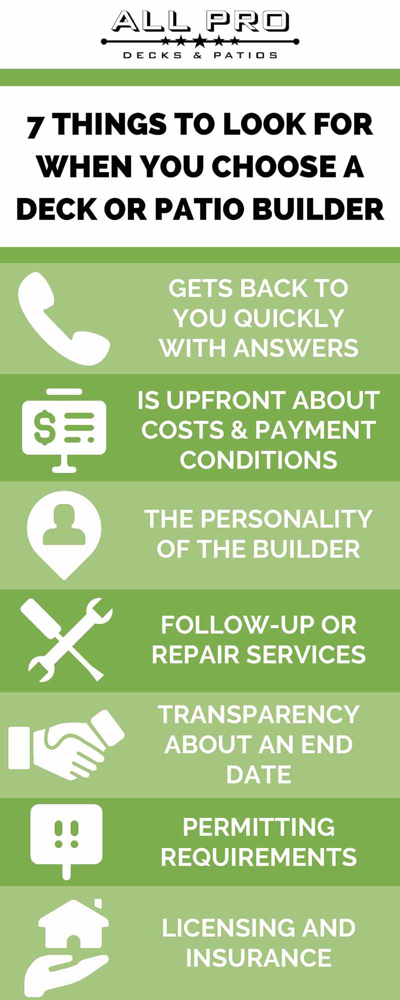 choose a deck or patio builder - 7 Things to Look for When you Choose a Deck or Patio Builder infographic